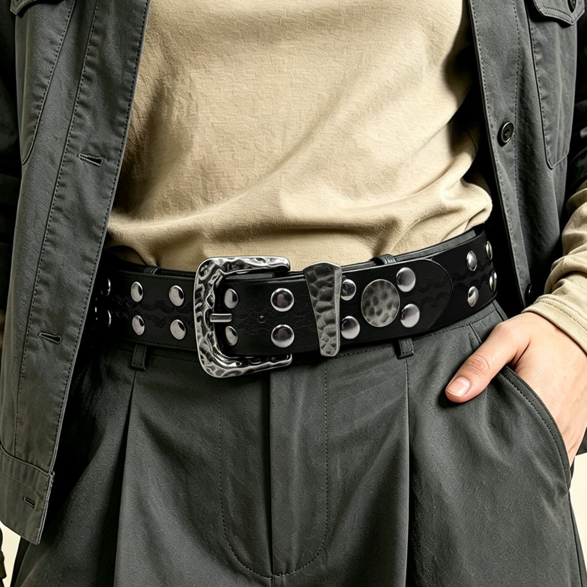 Leather Needle Heavy - Ceinture large à boucle à ardillon,